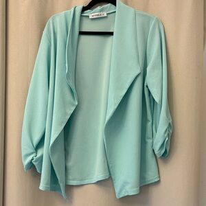 Doublju Women's Aqua Blue Open Front Blazer